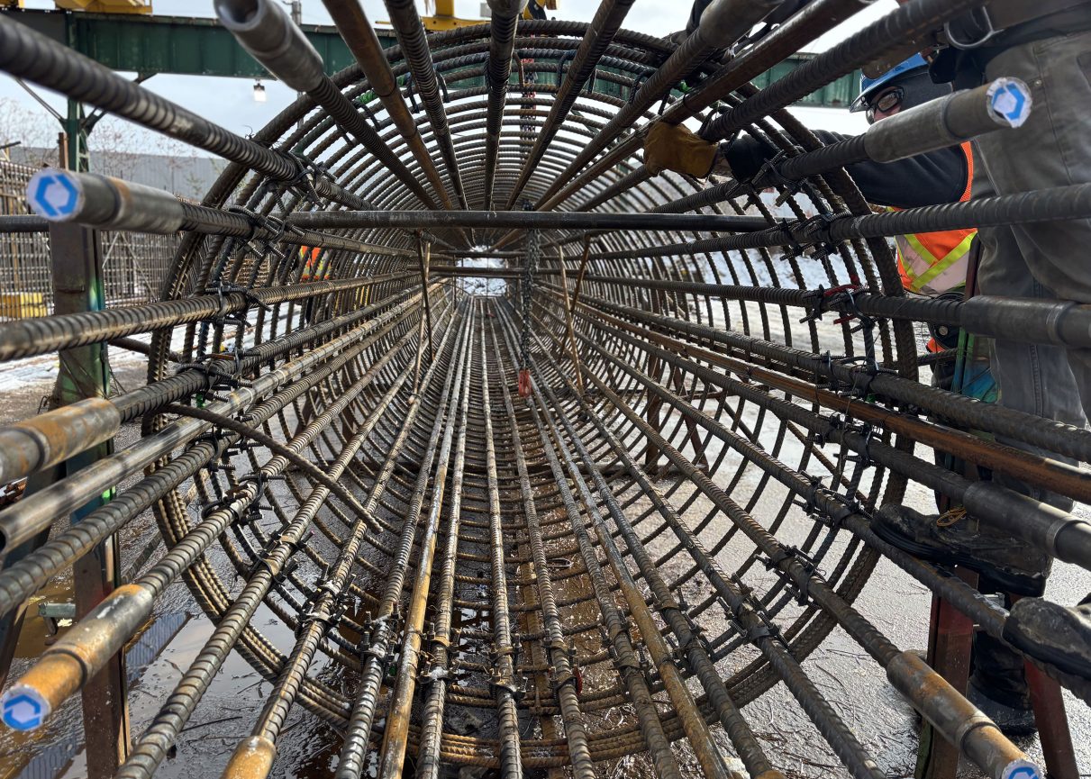 inside shot of a rebar column being built